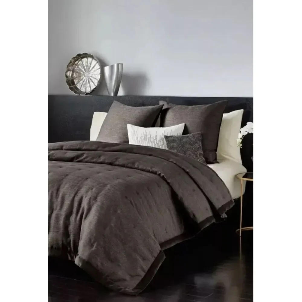 Donna Karan‎ Radiance Quilt Jacquard Set/2 Euro Shams Charcoal Gold 26